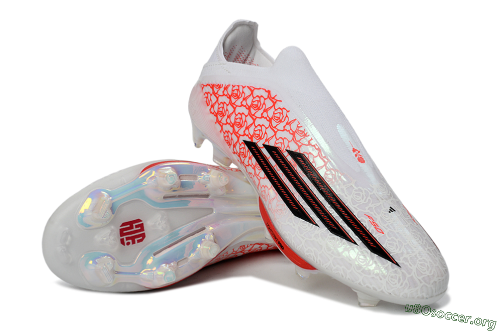 Adidas F50+ Elite Lightstrike Pro Laceless FG Football Boots - White/Scarlet Glow/Black Burst 4