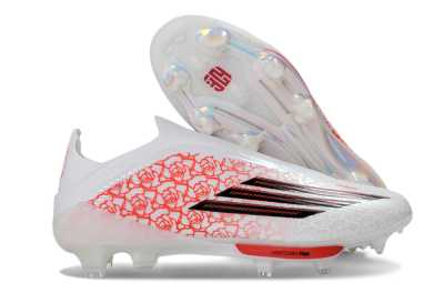Adidas F50+ Elite Lightstrike Pro Laceless FG Football Boots - White/Scarlet Glow/Black Burst