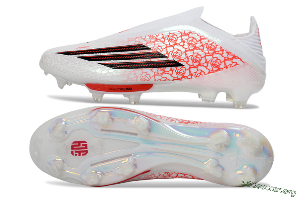 Adidas F50+ Elite Lightstrike Pro Laceless FG Football Boots - White/Scarlet Glow/Black Burst 1