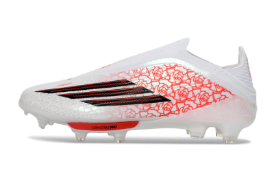 Adidas F50+ Elite Lightstrike Pro Laceless FG Football Boots - White/Scarlet Glow/Black Burst