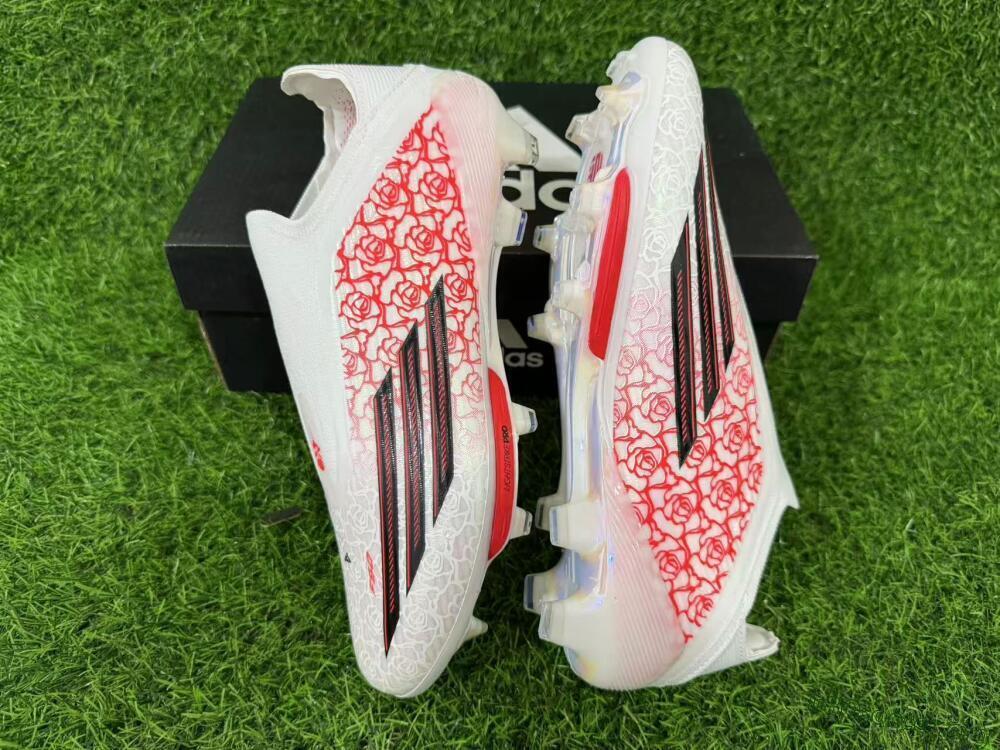 Adidas F50+ Elite Lightstrike Pro Laceless FG Football Boots - White/Scarlet Glow/Black Burst