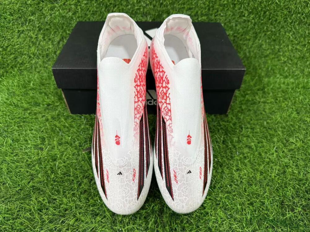 Adidas F50+ Elite Lightstrike Pro Laceless FG Football Boots - White/Scarlet Glow/Black Burst
