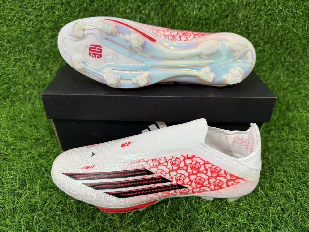 Adidas F50+ Elite Lightstrike Pro Laceless FG Football Boots - White/Scarlet Glow/Black Burst