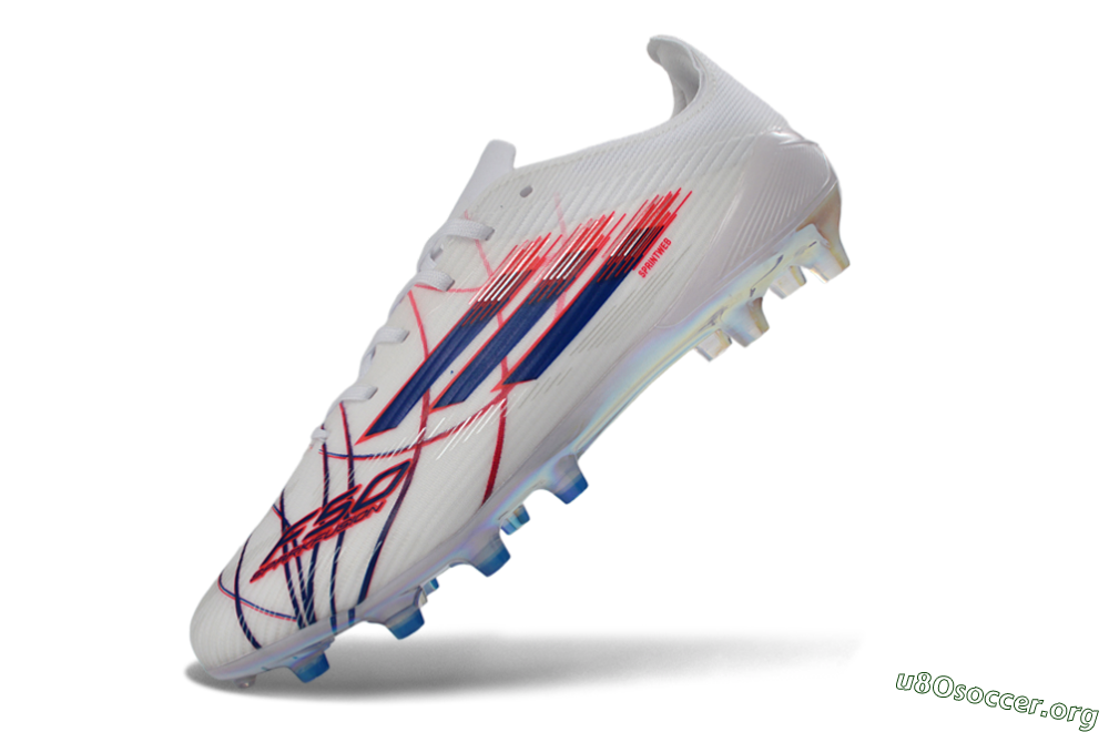 Adidas F50 Elite Laceless AG Football Boots - White/Crimson Red/Marine Blue 6