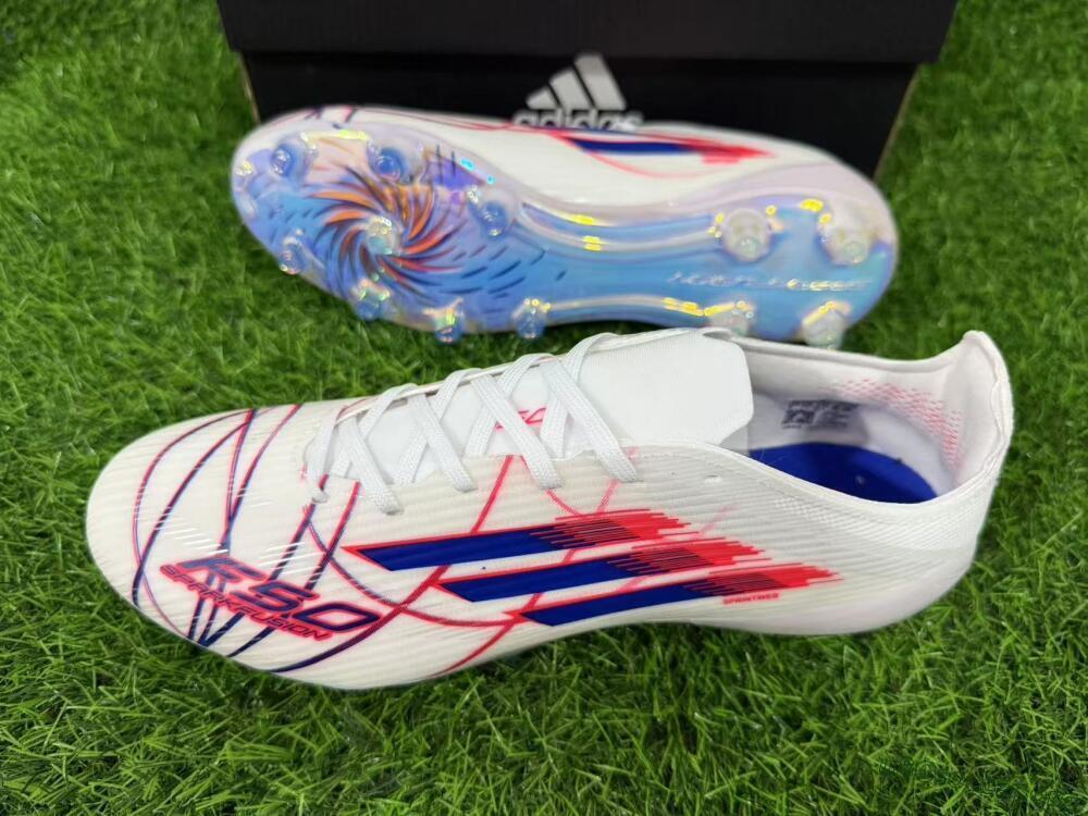 Adidas F50 Elite Laceless AG Football Boots - White/Crimson Red/Marine Blue