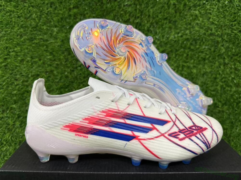 Adidas F50 Elite Laceless AG Football Boots - White/Crimson Red/Marine Blue