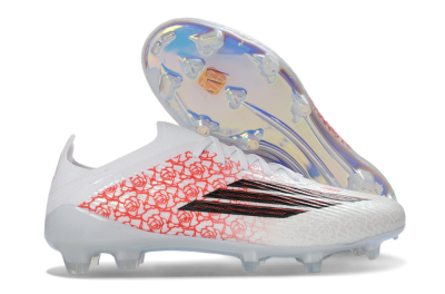 Adidas F50 Elite Laceless FG Football Boots - White/Crimson Petals/Crystal Sole