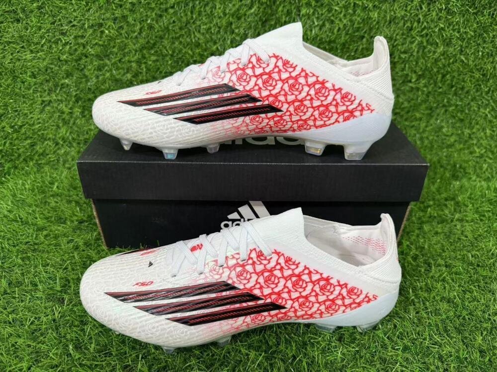 Adidas F50 Elite Laceless FG Football Boots - White/Crimson Petals/Crystal Sole