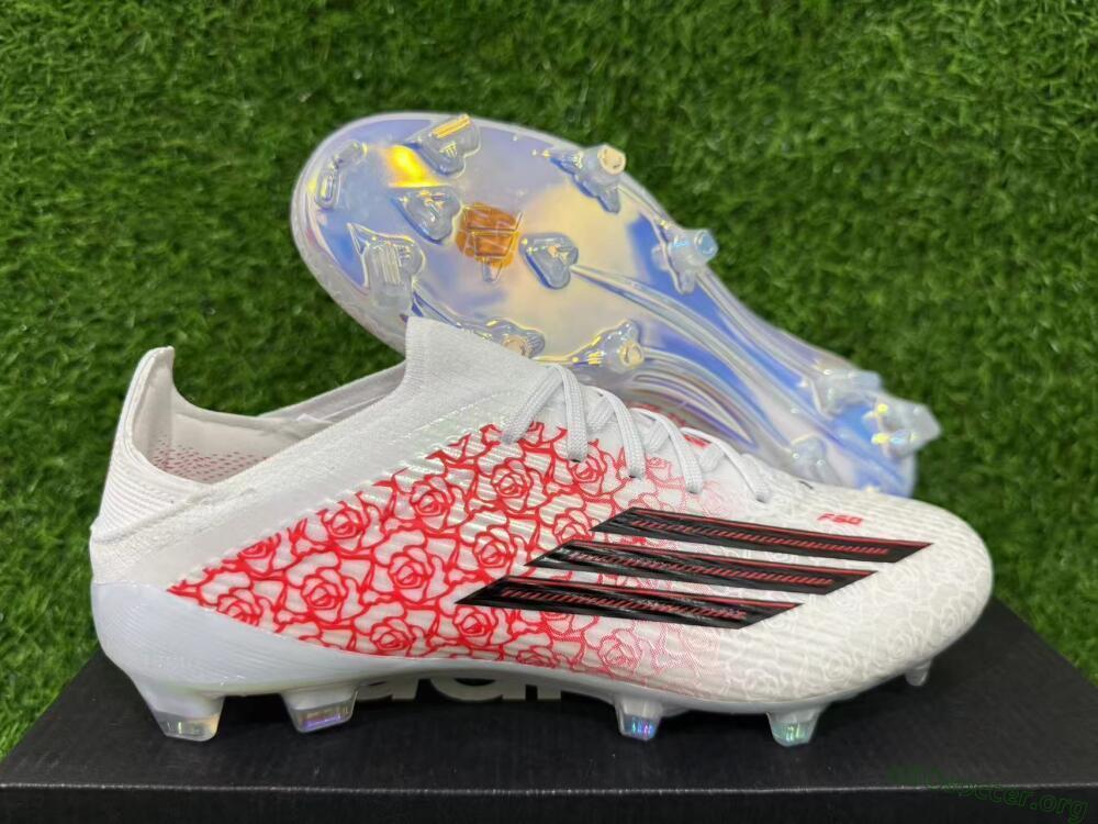 Adidas F50 Elite Laceless FG Football Boots - White/Crimson Petals/Crystal Sole