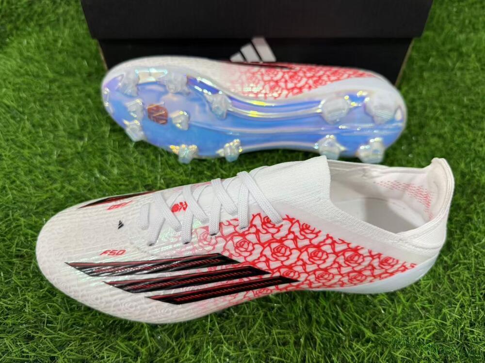 Adidas F50 Elite Laceless FG Football Boots - White/Crimson Petals/Crystal Sole