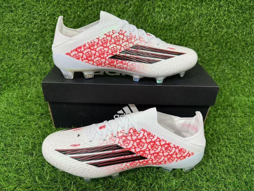 Adidas F50 Elite Laceless FG Football Boots - White/Crimson Petals/Crystal Sole