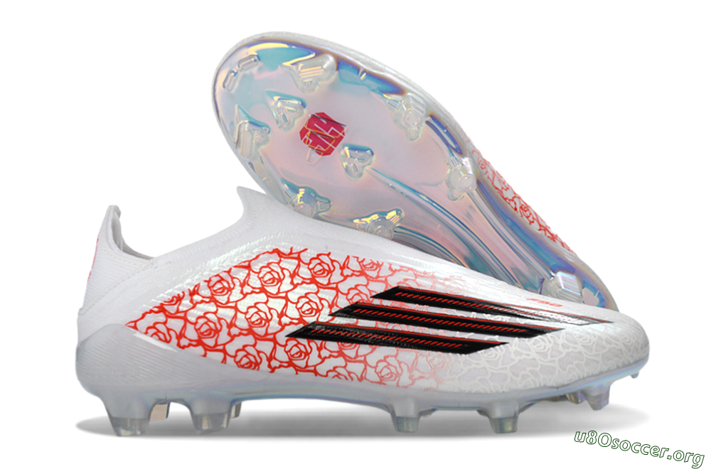 Adidas F50 Elite Laceless FG Football Boots - White/Crimson Rose/Iridescent 2