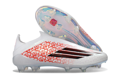 Adidas F50 Elite Laceless FG Football Boots - White/Crimson Rose/Iridescent