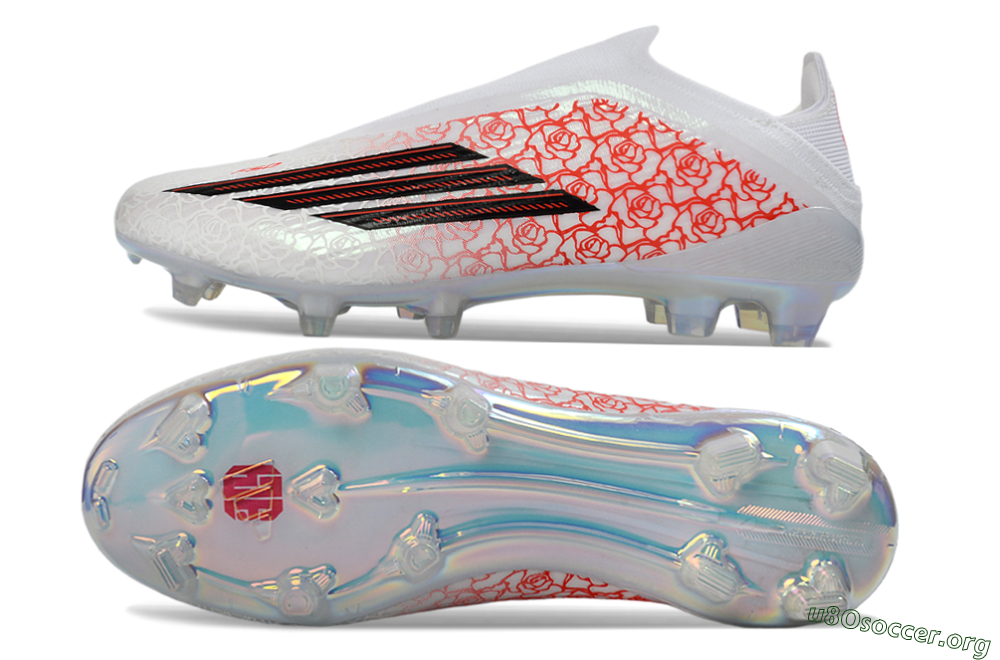 Adidas F50 Elite Laceless FG Football Boots - White/Crimson Rose/Iridescent 1