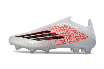 Adidas F50 Elite Laceless FG Football Boots - White/Crimson Rose/Iridescent