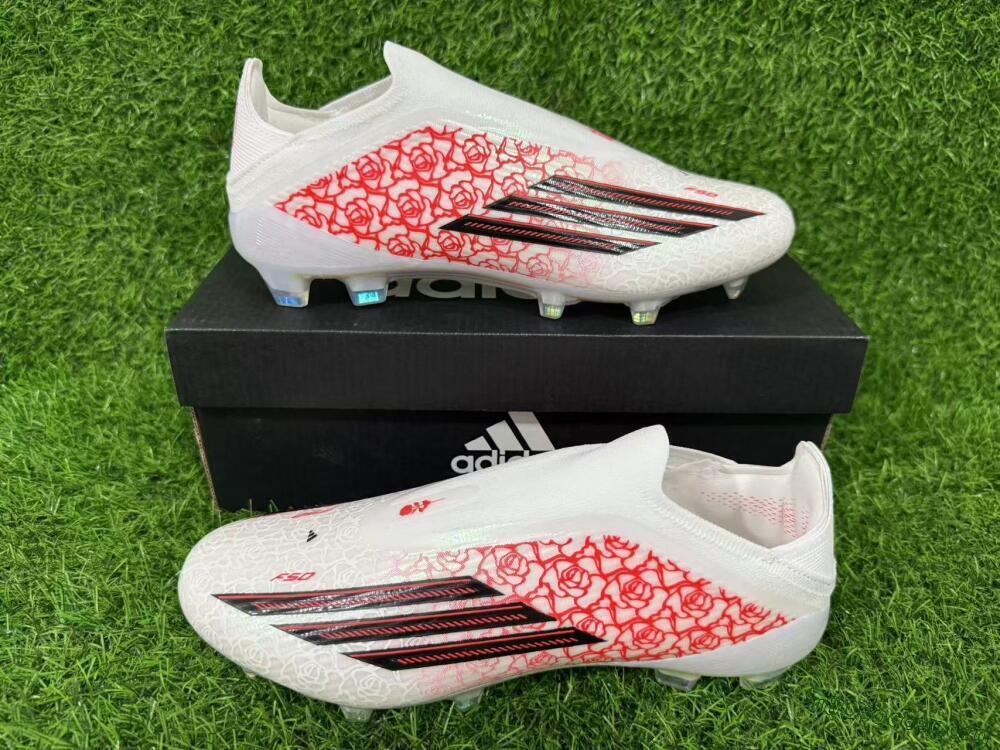 Adidas F50 Elite Laceless FG Football Boots - White/Crimson Rose/Iridescent