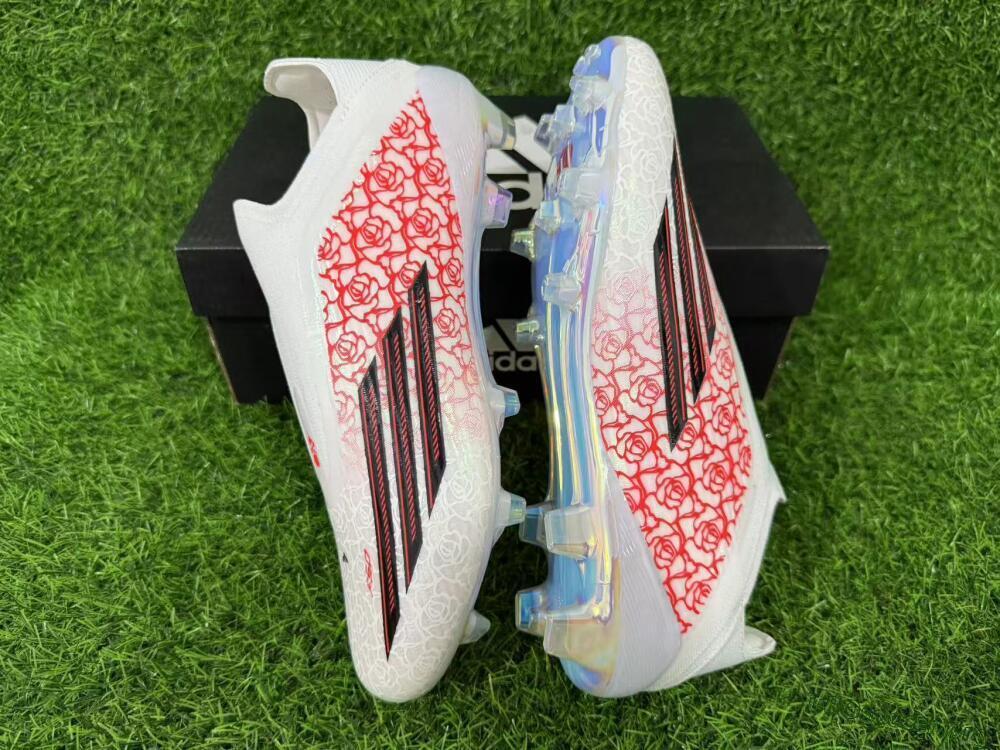 Adidas F50 Elite Laceless FG Football Boots - White/Crimson Rose/Iridescent