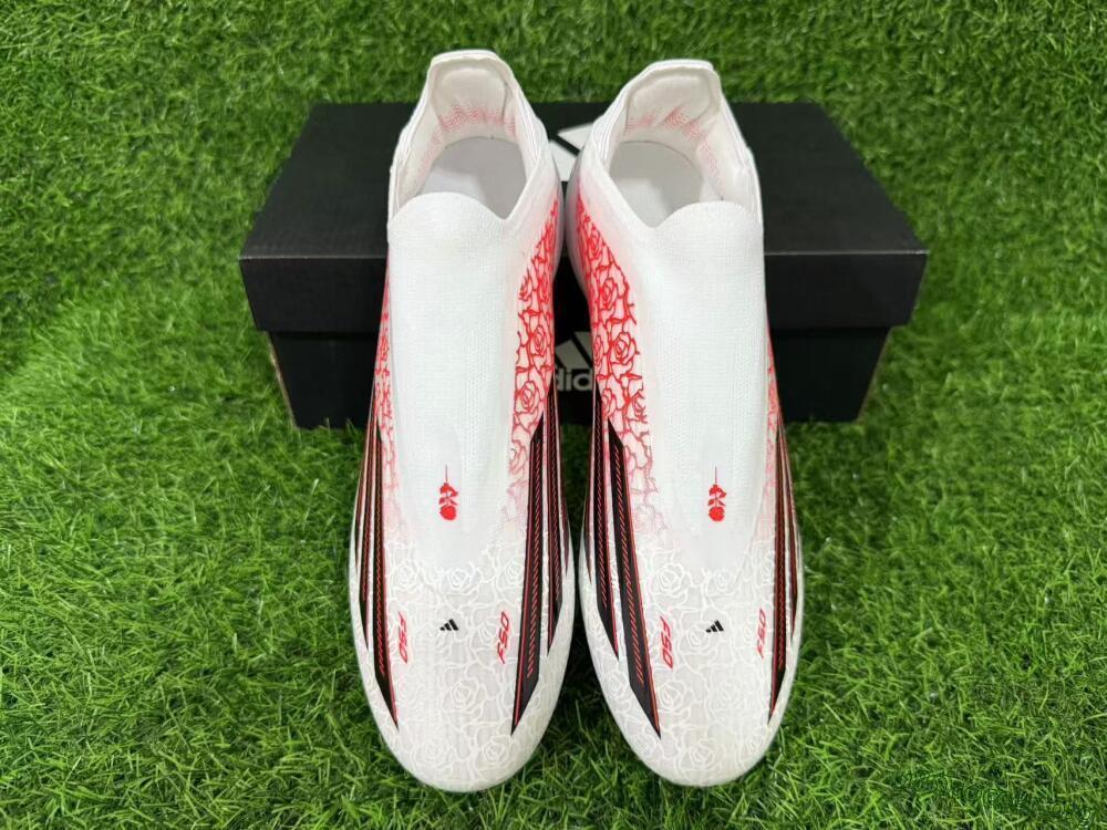 Adidas F50 Elite Laceless FG Football Boots - White/Crimson Rose/Iridescent