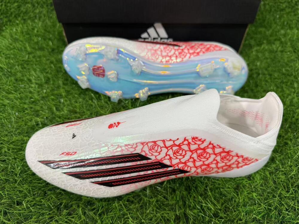 Adidas F50 Elite Laceless FG Football Boots - White/Crimson Rose/Iridescent