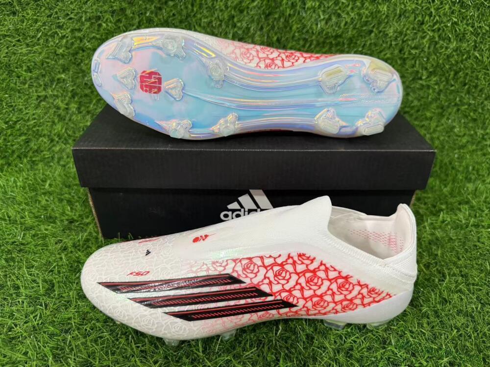 Adidas F50 Elite Laceless FG Football Boots - White/Crimson Rose/Iridescent
