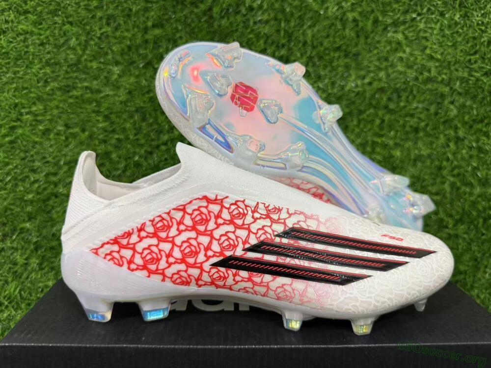 Adidas F50 Elite Laceless FG Football Boots - White/Crimson Rose/Iridescent