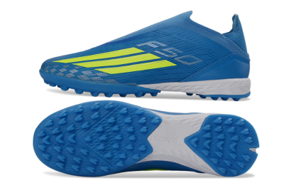Adidas F50 Elite Laceless TF Football Shoes - Blue/Luminous Green/White