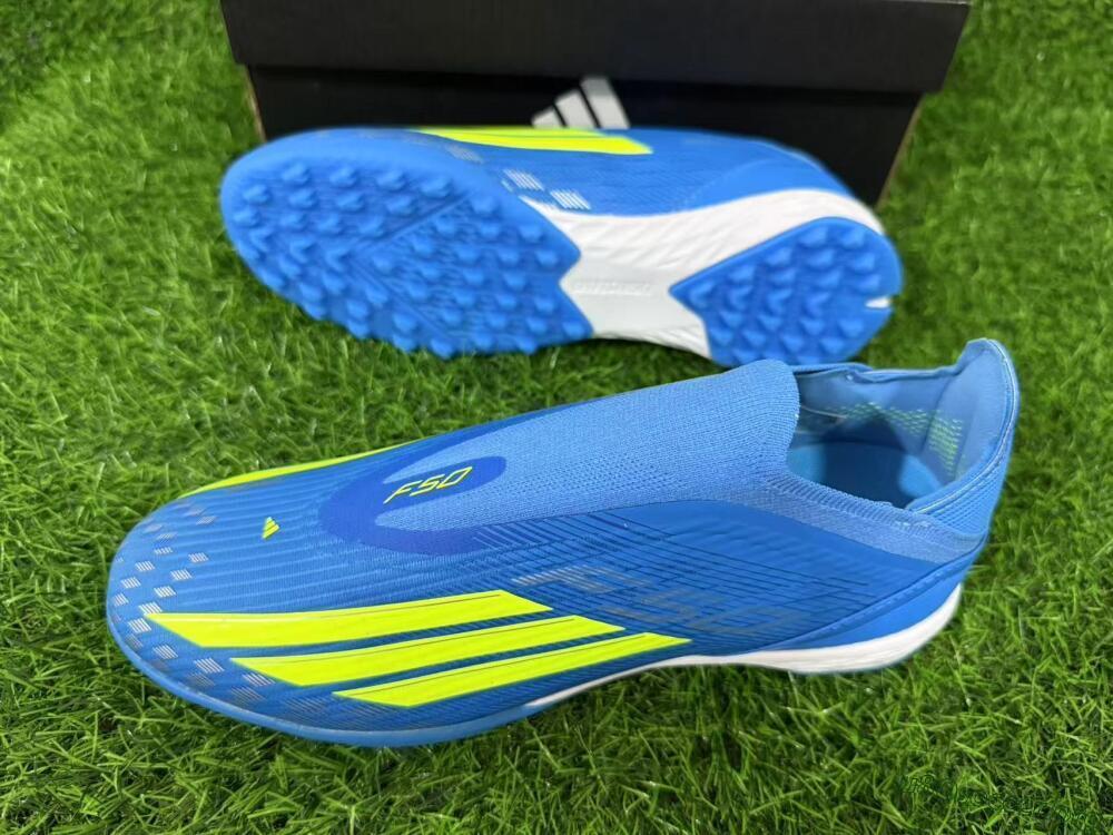 Adidas F50 Elite Laceless TF Football Shoes - Blue/Luminous Green/White