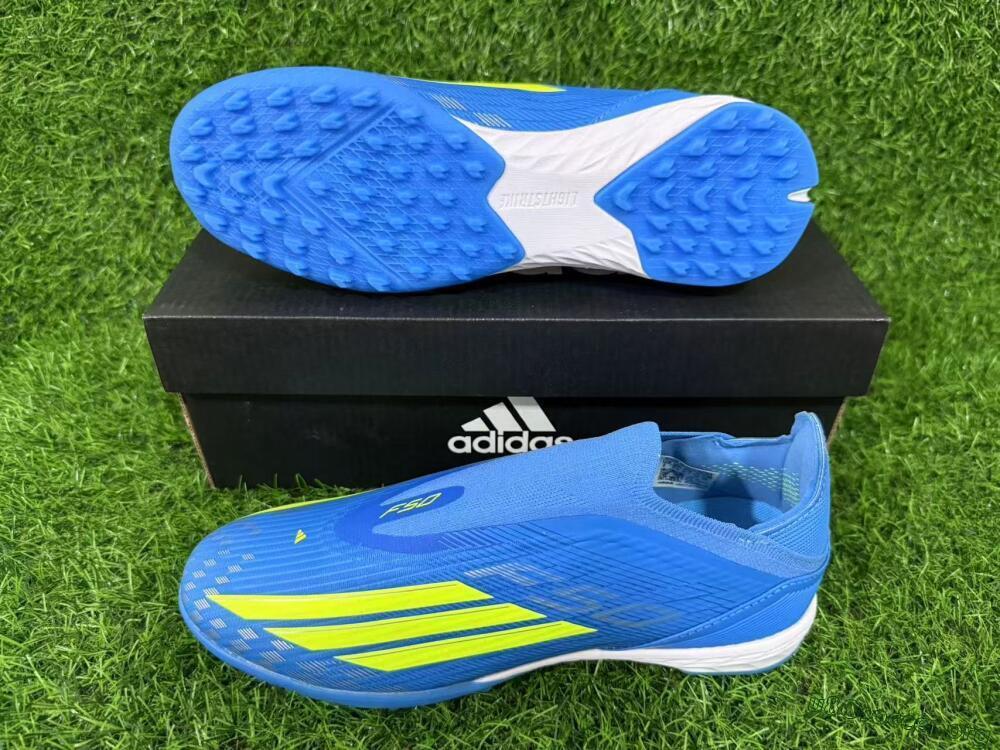 Adidas F50 Elite Laceless TF Football Shoes - Blue/Luminous Green/White