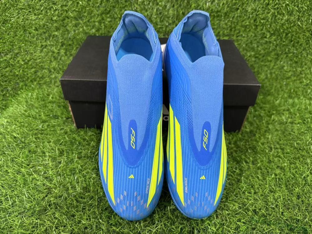 Adidas F50 Elite Laceless TF Football Shoes - Blue/Luminous Green/White