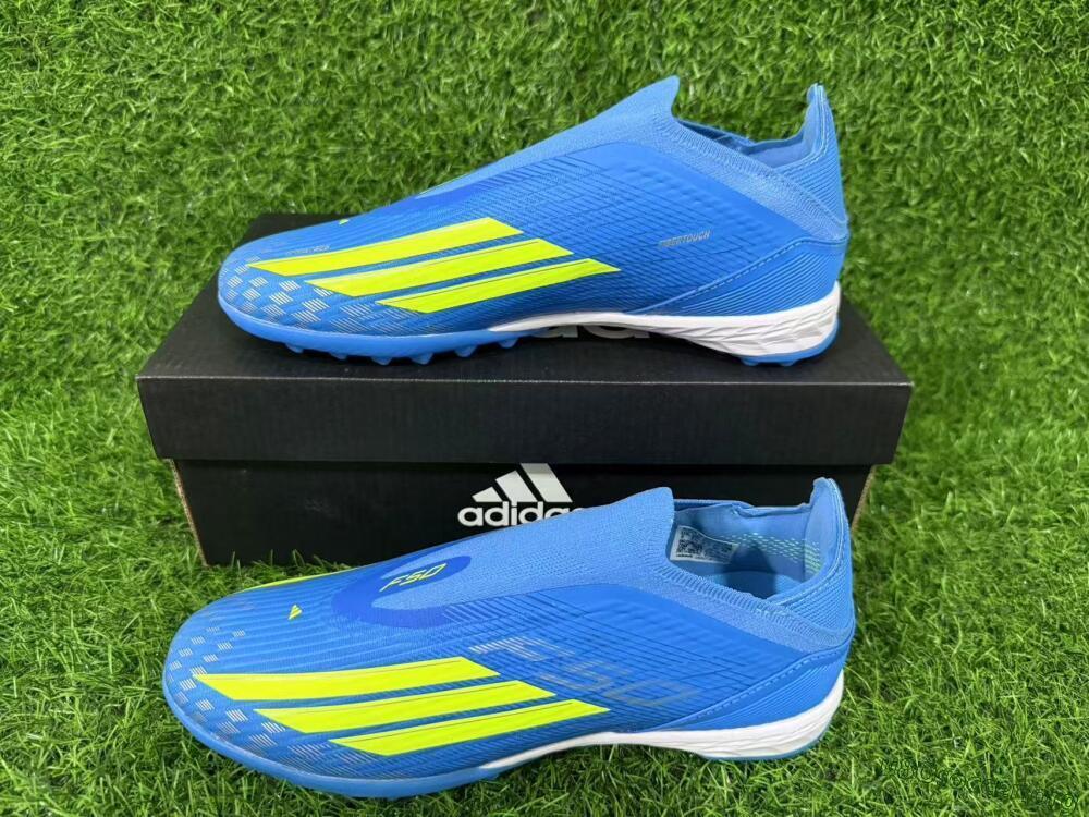 Adidas F50 Elite Laceless TF Football Shoes - Blue/Luminous Green/White