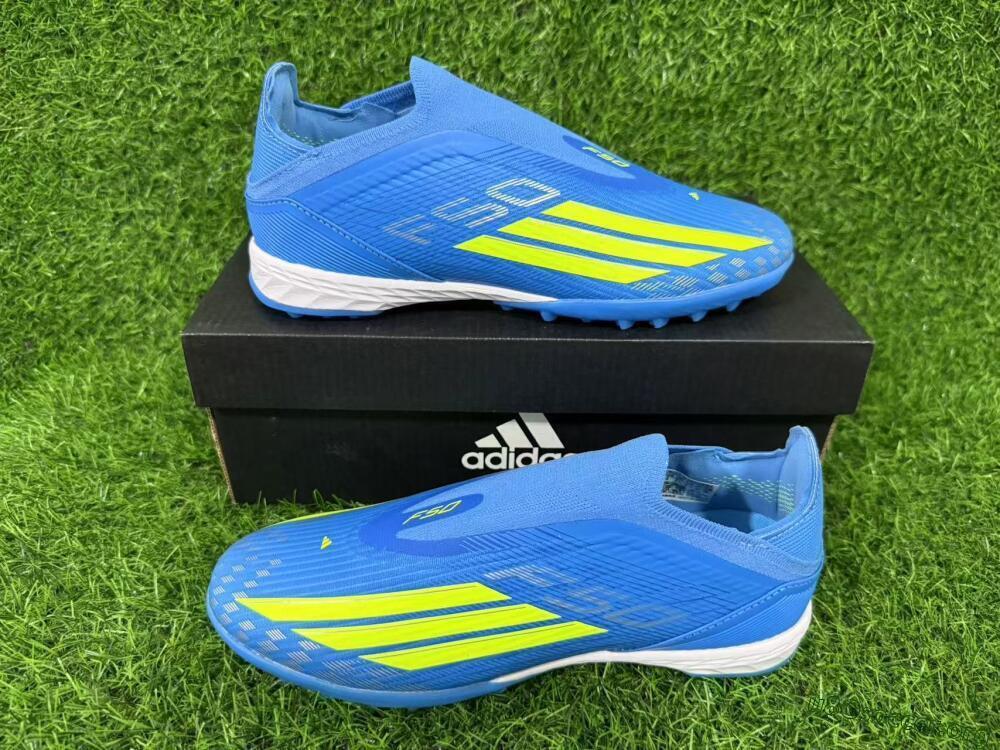 Adidas F50 Elite Laceless TF Football Shoes - Blue/Luminous Green/White