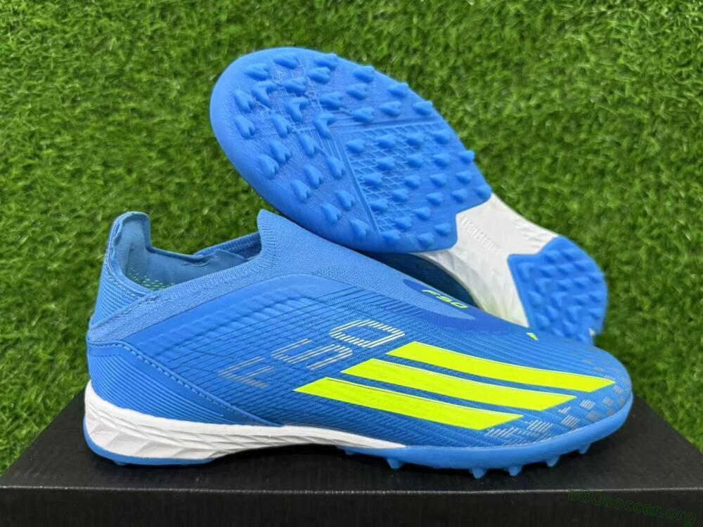 Adidas F50 Elite Laceless TF Football Shoes - Blue/Luminous Green/White