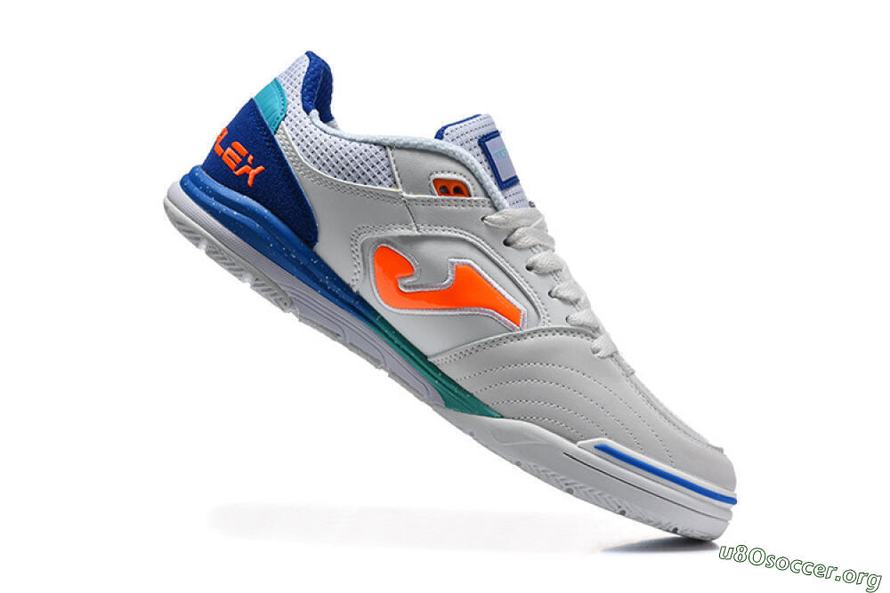 Joma Top Flex IC Football Shoes - White/Electric Blue/Orange Blaze 7