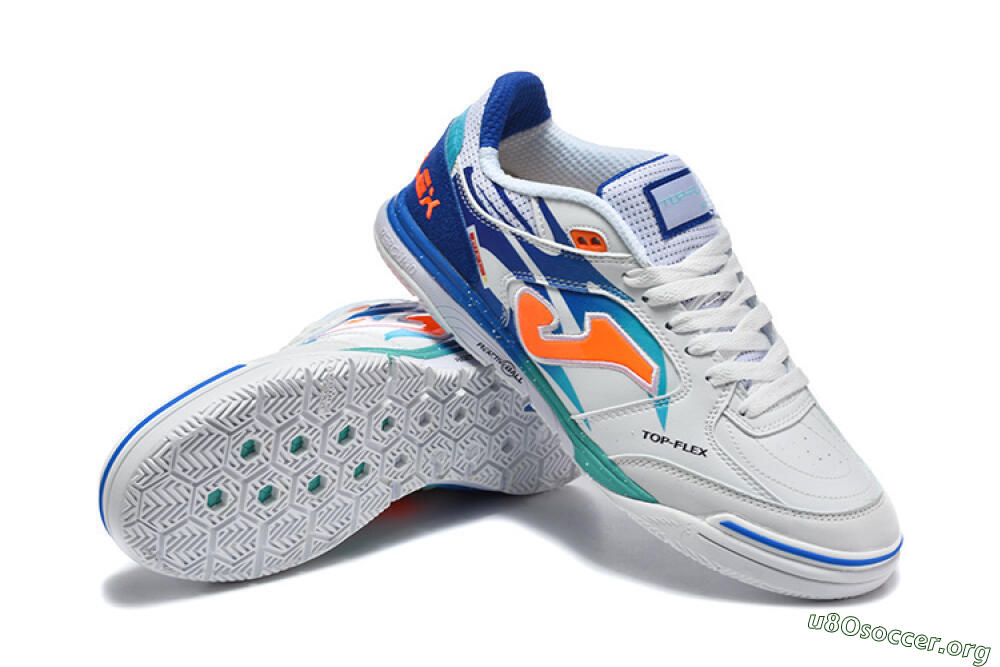 Joma Top Flex IC Football Shoes - White/Electric Blue/Orange Blaze 4