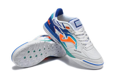Joma Top Flex IC Football Shoes - White/Electric Blue/Orange Blaze