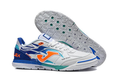 Joma Top Flex IC Football Shoes - White/Electric Blue/Orange Blaze