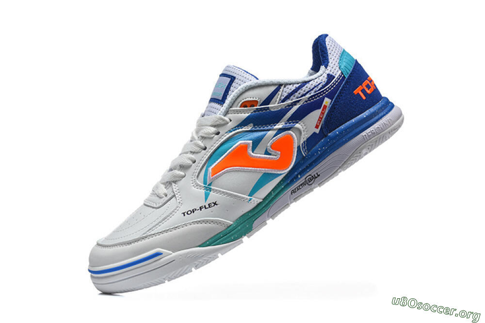 Joma Top Flex IC Football Shoes - White/Electric Blue/Orange Blaze 8