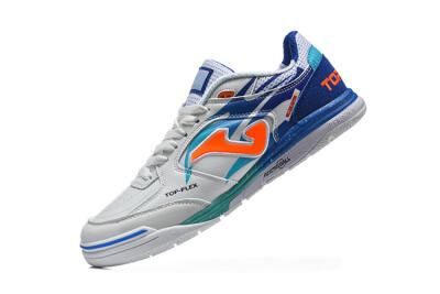 Joma Top Flex IC Football Shoes - White/Electric Blue/Orange Blaze