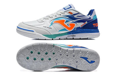 Joma Top Flex IC Football Shoes - White/Electric Blue/Orange Blaze