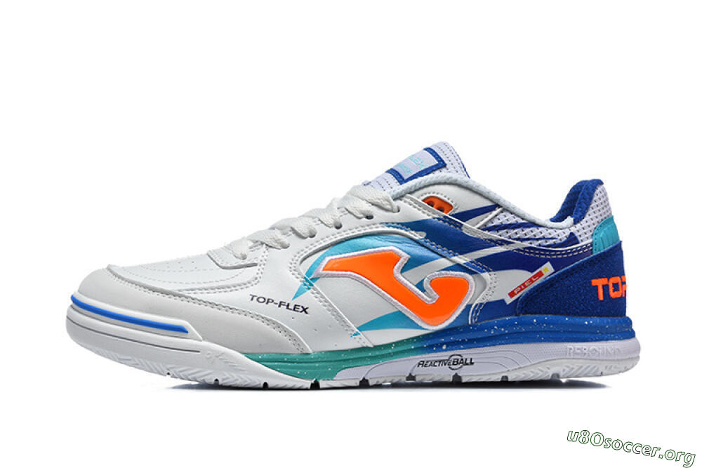 Joma Top Flex IC Football Shoes - White/Electric Blue/Orange Blaze 3