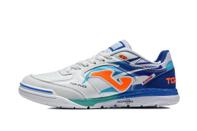 Joma Top Flex IC Football Shoes - White/Electric Blue/Orange Blaze