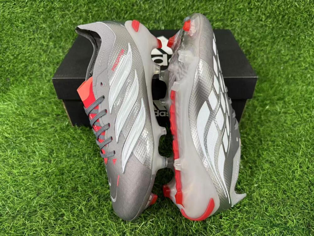 Adidas Predator 26 Elite FG Football Boots - Gray/Crimson Red/Steel Silver