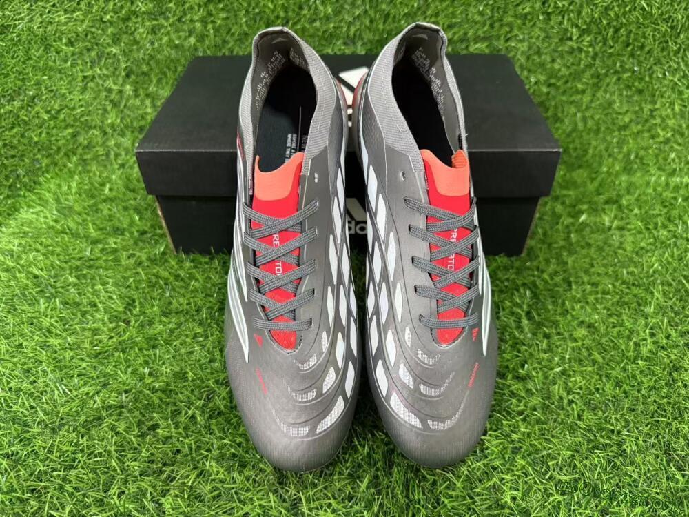 Adidas Predator 26 Elite FG Football Boots - Gray/Crimson Red/Steel Silver