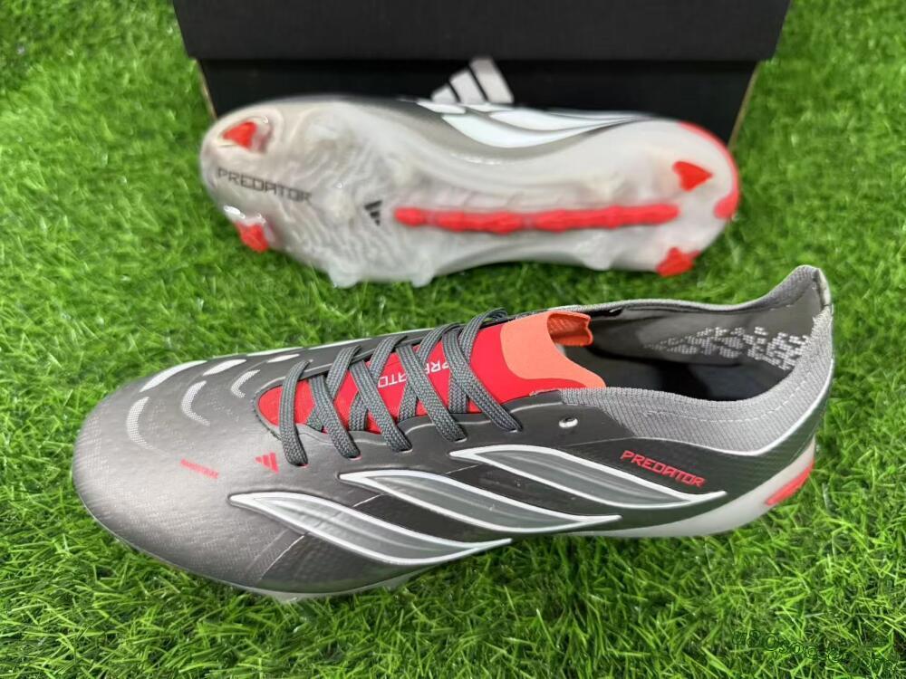 Adidas Predator 26 Elite FG Football Boots - Gray/Crimson Red/Steel Silver