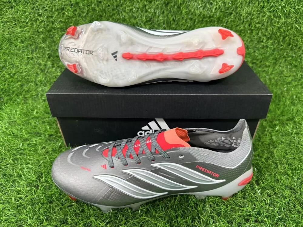 Adidas Predator 26 Elite FG Football Boots - Gray/Crimson Red/Steel Silver