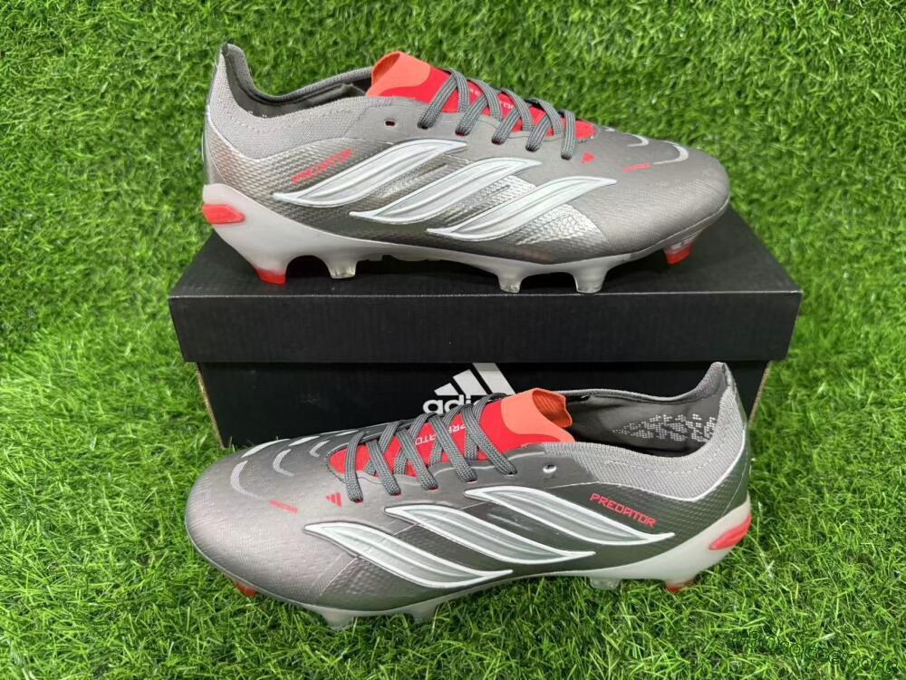Adidas Predator 26 Elite FG Football Boots - Gray/Crimson Red/Steel Silver