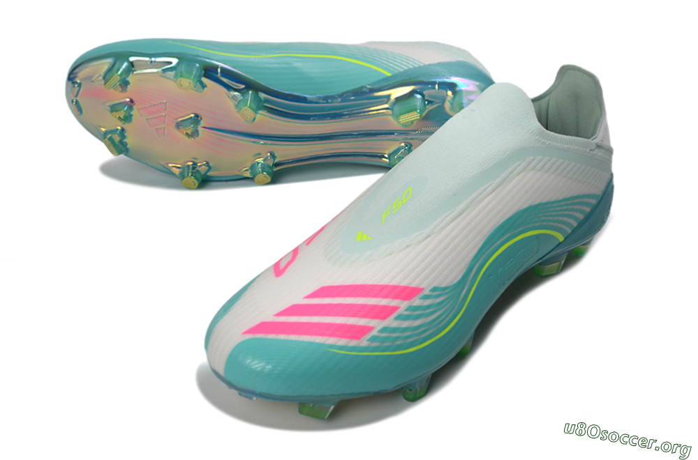 Messi x Adidas F50 Elite Laceless FG Football Boots - Teal/Electric Green/Fuchsia Pink 0