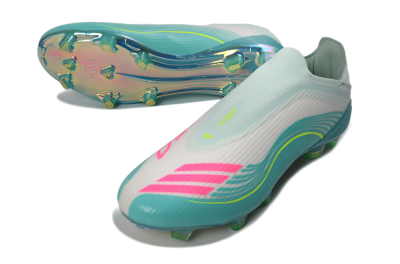 Messi x Adidas F50 Elite Laceless FG Football Boots - Teal/Electric Green/Fuchsia Pink