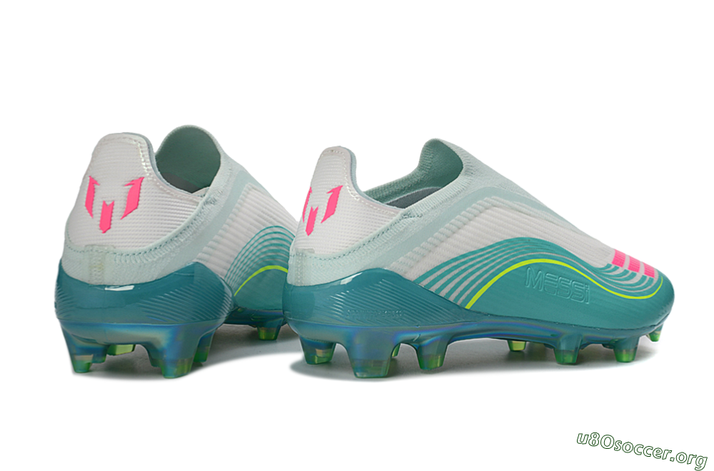 Messi x Adidas F50 Elite Laceless FG Football Boots - Teal/Electric Green/Fuchsia Pink 7