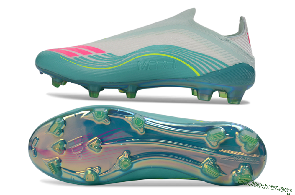 Messi x Adidas F50 Elite Laceless FG Football Boots - Teal/Electric Green/Fuchsia Pink 1